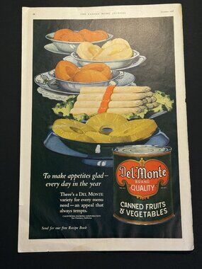 Del Monte Canned Fruits & Veg Ladies Home Journal Dec 1919 Advert (AD003)